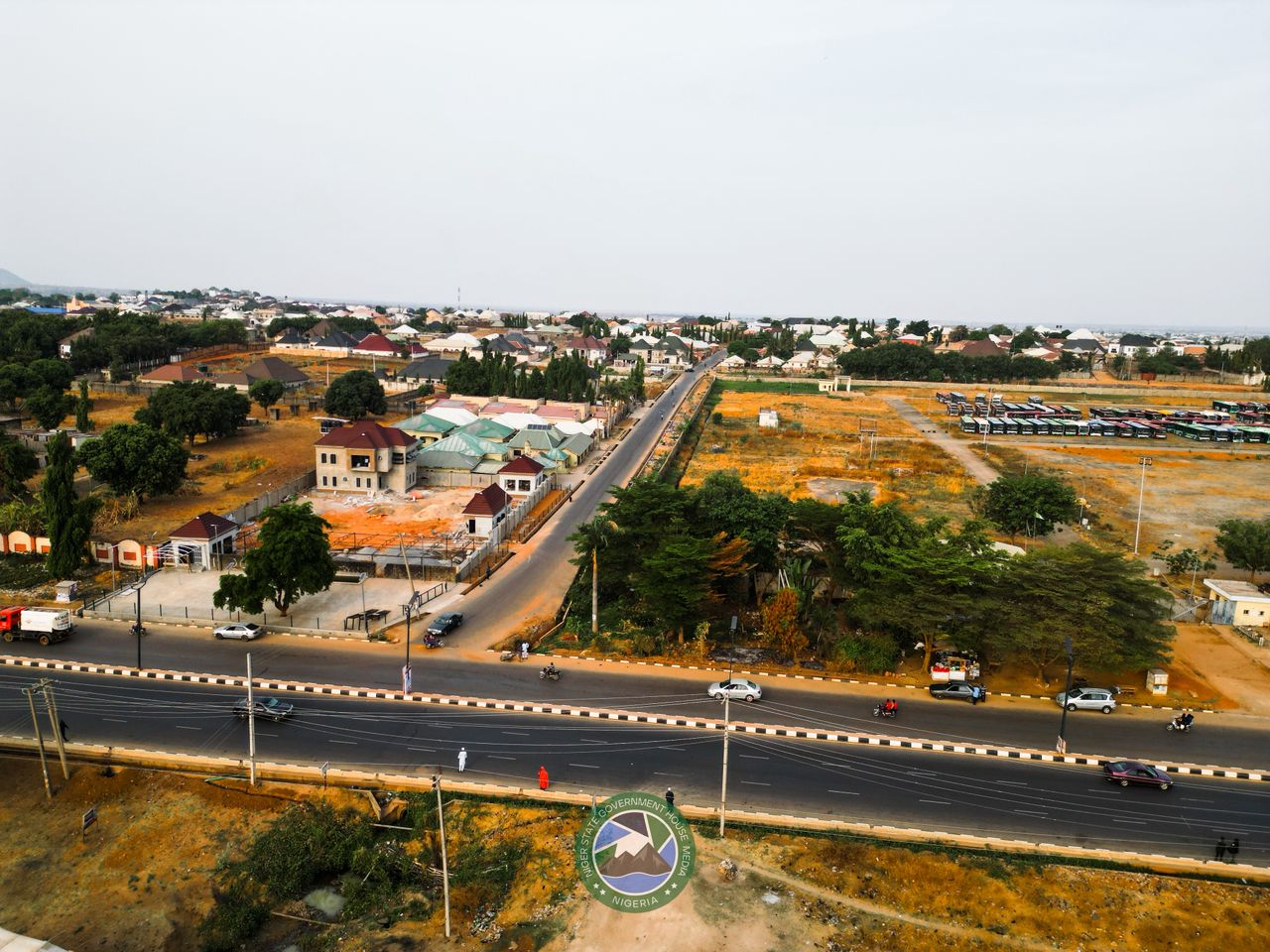 Aerial view of new road and neighbourhood development in Niger State